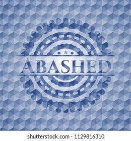 Abashed blue badge with geometric pattern background.