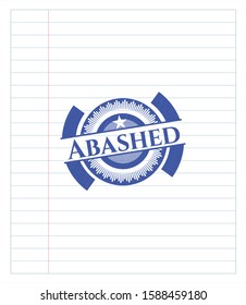 Abashed emblem drawn with pen. Blue ink. Vector Illustration. Detailed.