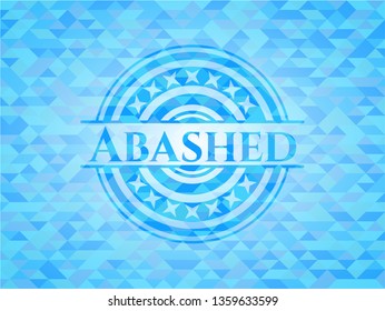 Abashed light blue emblem with triangle mosaic background