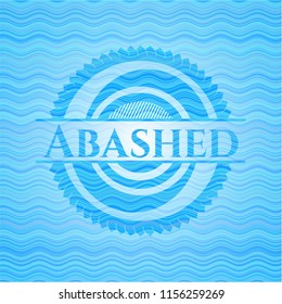 Abashed light blue water wave badge background.