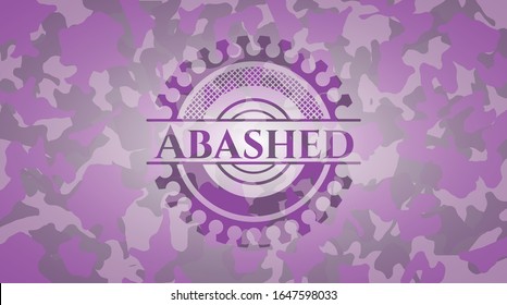 Abashed pink and purple camouflaged emblem. Vector Illustration. Detailed.