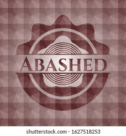Abashed red emblem or badge with abstract geometric polygonal pattern background. Seamless.