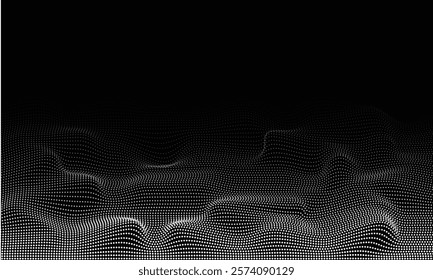 Abastract smooth flowing wave dots halftone lines dynamic black white gradient isolated on transparent background concept of technology, digital, communication, science, music vector illustration