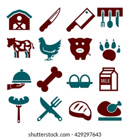 abattoir, butcher icon set