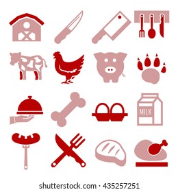 abattoir, butcher icon set