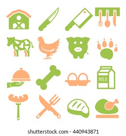 abattoir, butcher icon set