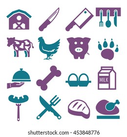 abattoir, butcher icon set
