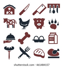 abattoir, butcher icon set