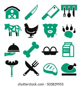 abattoir, butcher icon set