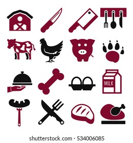 abattoir, butcher icon set