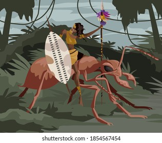 abatwa umutwa african mythology tiny fairy warrior riding an ant