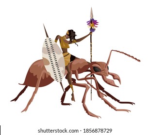 abatwa umutwa african mythology tiny fairy warrior riding an ant