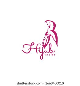 abaya, hijab, veil on pink color logo Ideas. Inspiration logo design. Template Vector Illustration. Isolated On White Background