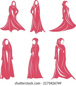 Abaya Muslim hijab dress Silhouettes Premium Vectors	
