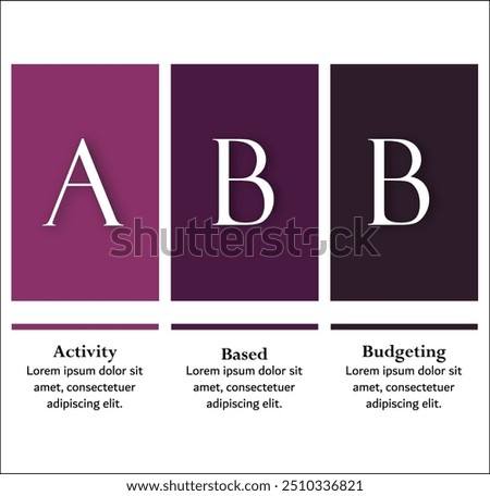 ABB - Activity based budgeting acronym. Infographic template with icons and description placeholder