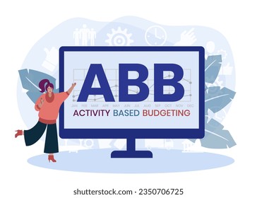 ABB Acrónimo de concepto de presupuestación por actividades. Concepto con palabras clave, personas e iconos. Ilustración vectorial plana. Aislado en blanco.