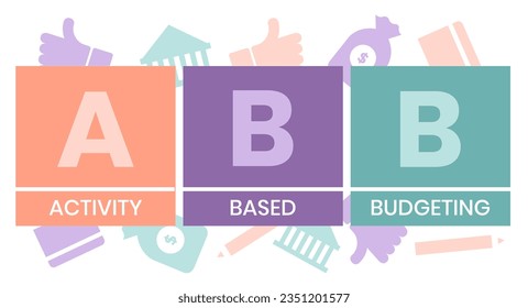 ABB Acrónimo de concepto de presupuestación por actividades. Concepto con palabras clave, personas e iconos. Ilustración vectorial plana. Aislado en blanco.