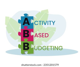 ABB Acrónimo de concepto de presupuestación por actividades. Concepto con palabras clave, personas e iconos. Ilustración vectorial plana. Aislado en blanco.