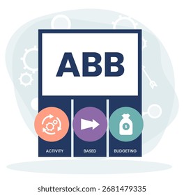 ABB Activity-based budgeting concept acronym. Concept with keyword, people and icons. Flat vector illustration. Isolated on white.