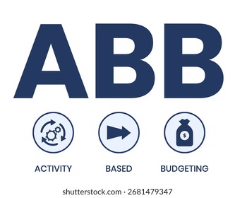 ABB Activity-based budgeting concept acronym. Concept with keyword, people and icons. Flat vector illustration. Isolated on white.