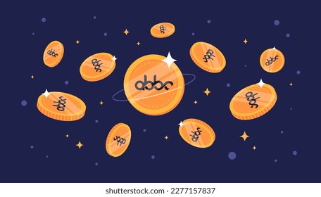 ABBC Coin falling from the sky. ABBC cryptocurrency concept banner background.