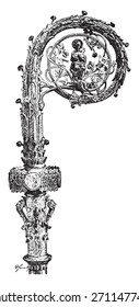 Crosier abadía, ejecutado por Armand Caillat, ilustración vintage. Enciclopedia industrial E.-O. Lami - 1875. 