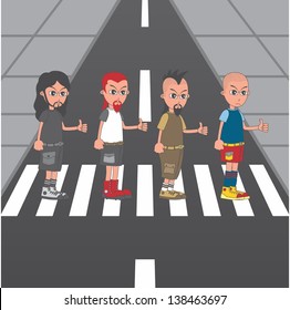 abbey road style cartoon musician colorful