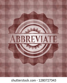 Abbreviate red badge with geometric pattern background. Seamless.