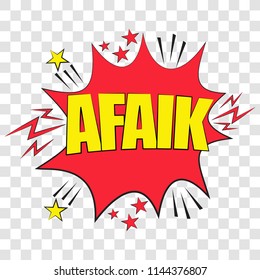 abbreviation afaik (as far as I know) in retro comic speech bubble on transparent background.