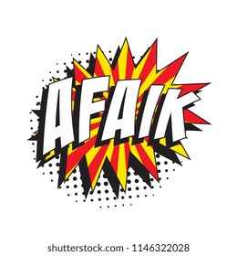 abbreviation afaik (as far as I know) in retro comic speech bubble with halftone dotted shadow on white background