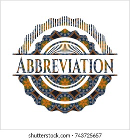 Abbreviation arabic badge. Arabesque decoration.