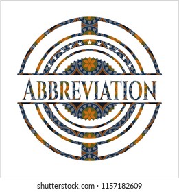 Abbreviation arabic badge background. Arabesque decoration.