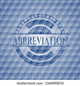 Abbreviation blue emblem or badge with geometric pattern background. Vector Illustration. Detailed.