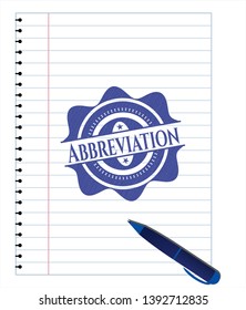 Abbreviation blue ink pen emblem. Vector Illustration. Detailed.