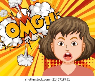 Abbreviation and facial expression retro comic banner design illustration