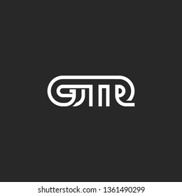 Abbreviation GTR logo monogram, initials of three letters G, T, R stylish linear black and white design for a print on a t-shirt