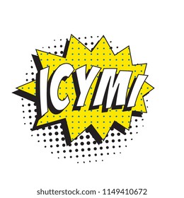 abbreviation icymi (in case you missed it) in retro comic speech bubble with halftone dotted shadow on white background
