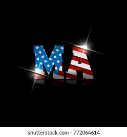 Abbreviation "MA" with the US flag inside on black background.