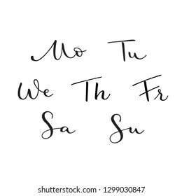 Abbreviation for names of week. Elegant modern calligraphy. Perfect for planners, calendars and organizers.