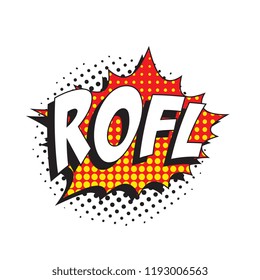 abbreviation rofl (rolling on the floor laughing) on speech bubble with halftone dotted shadow in retro comic style