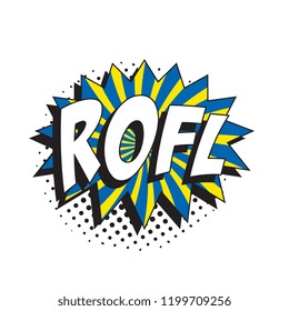 abbreviation rofl (rolling on the floor laughing) on speech bubble with halftone dotted shadow in retro comic style