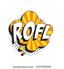 abbreviation rofl (rolling on the floor laughing) on speech bubble with halftone dotted shadow in retro comic style