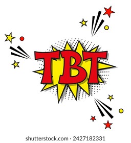 abreviatura tbt - throwback jueves en retro burbuja de habla de cómic con sombra de puntos de semitono sobre fondo blanco. ilustración vintage pop art de vector fácil de editar y personalizar. eps 10