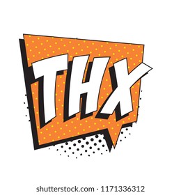 abbreviation thx (thanks) in retro comic speech bubble with halftone dotted shadow