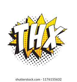 abbreviation thx (thanks) in retro comic speech bubble with halftone dotted shadow