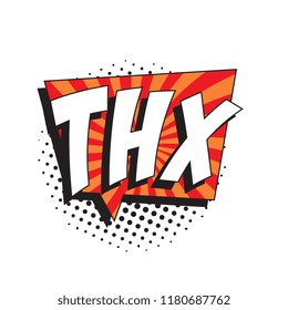 abbreviation thx (thanks) in retro comic speech bubble with halftone dotted shadow