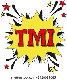 Abkürzung TMI - zu viele Informationen, in Retro-Comic Sprechblase mit Halbton gepunkteten Schatten