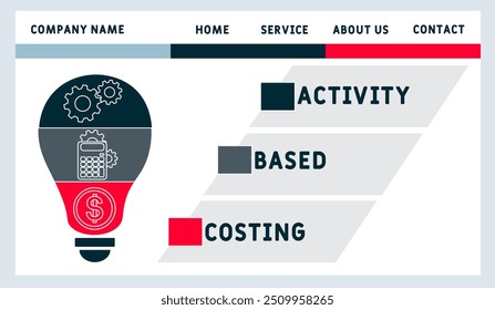 ABC - activity based costing acronym. business concept background. vector illustration concept with keywords and icons. lettering illustration with icons for web banner, flyer, landing