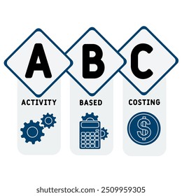 ABC - activity based costing acronym. business concept background. vector illustration concept with keywords and icons. lettering illustration with icons for web banner, flyer, landing