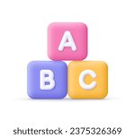 ABC alphabet blocks or cubes. Game design, baby kid toys, jigsaw puzzle and business teamwork concept. 3d vector icon. Cartoon minimal style.